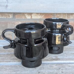 Vintage Set Of TWO HotJo GoJo Black Travel Mugs